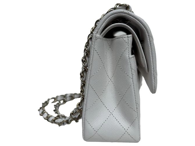 Borsa Chanel Classic Double Flap Small Caviar Bianco - vista 3