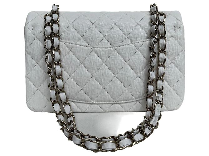 Borsa Chanel Classic Double Flap Small Caviar Bianco - vista 4