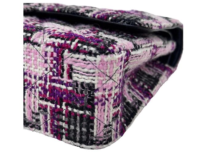 Borsa Chanel Classic Double Flap Medium Tweed Rosa/Viola/Nero/Bianco - vista 4