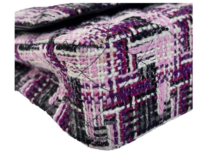 Borsa Chanel Classic Double Flap Medium Tweed Rosa/Viola/Nero/Bianco - vista 5