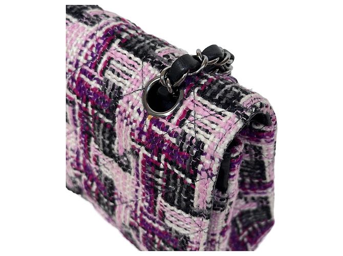 Borsa Chanel Classic Double Flap Medium Tweed Rosa/Viola/Nero/Bianco - vista 6