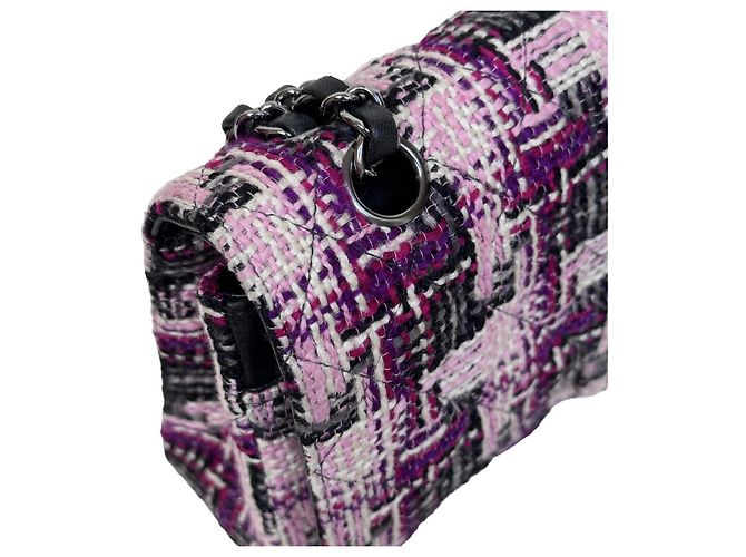 Borsa Chanel Classic Double Flap Medium Tweed Rosa/Viola/Nero/Bianco - vista 7