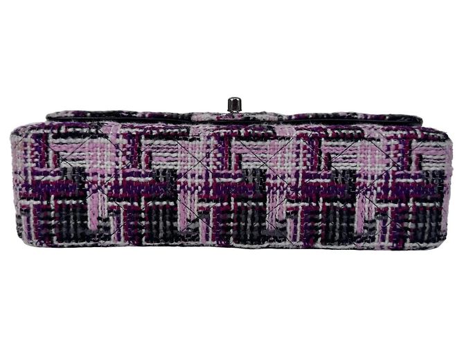 Borsa Chanel Classic Double Flap Medium Tweed Rosa/Viola/Nero/Bianco - vista 8