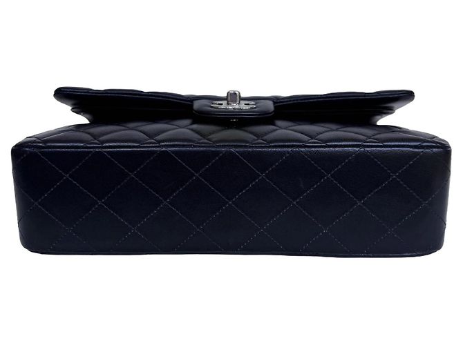 Chanel Classic Double Flap Medium Pelle Agnello Nero Argento - vista 11