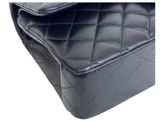 Chanel Classic Double Flap Medium Pelle Agnello Nero Argento - vista 12