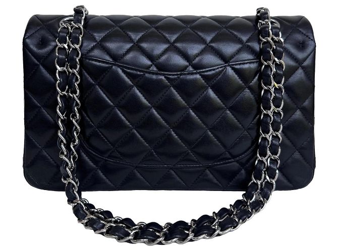 Chanel Classic Double Flap Medium Pelle Agnello Nero Argento - vista 15
