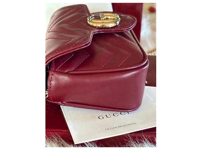 Gucci GG Marmont Mini Borsa a Tracolla Pelle Bordeaux - vista 14