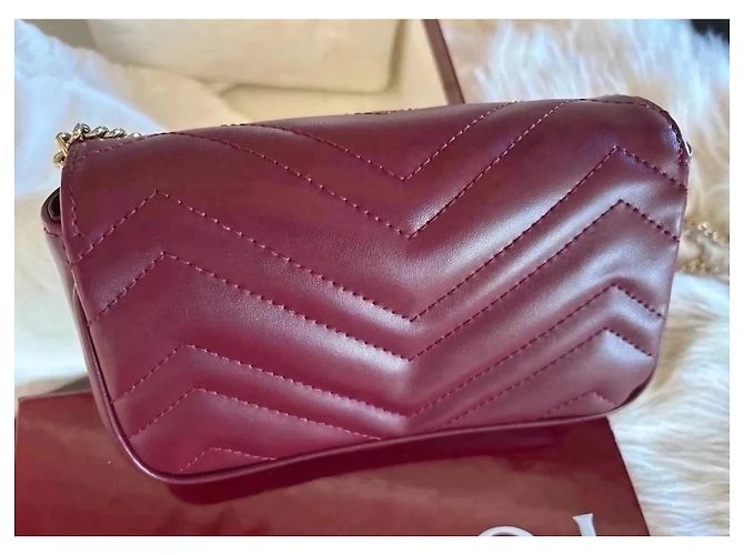 Gucci GG Marmont Mini Borsa a Tracolla Pelle Bordeaux - vista 15