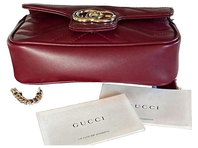 Gucci GG Marmont Mini Borsa a Tracolla Pelle Bordeaux - vista 2