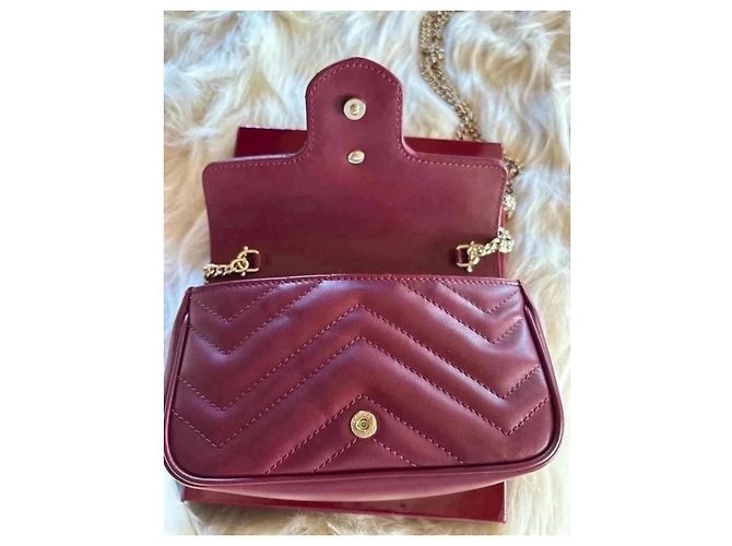 Gucci GG Marmont Mini Borsa a Tracolla Pelle Bordeaux - vista 7
