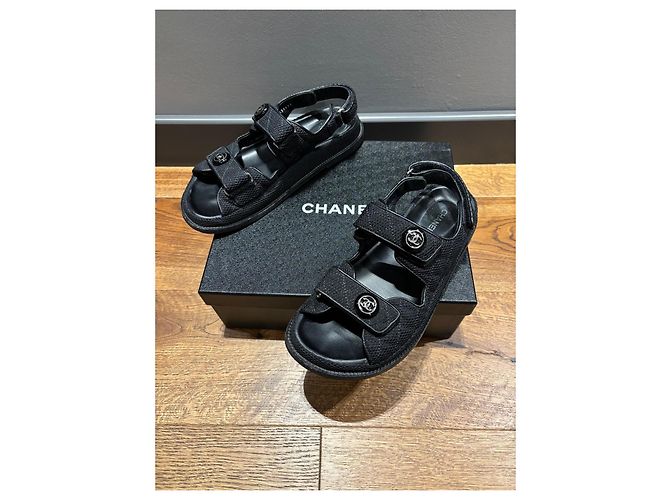 Sandali Chanel Logo CC in tessuto nero - vista 6