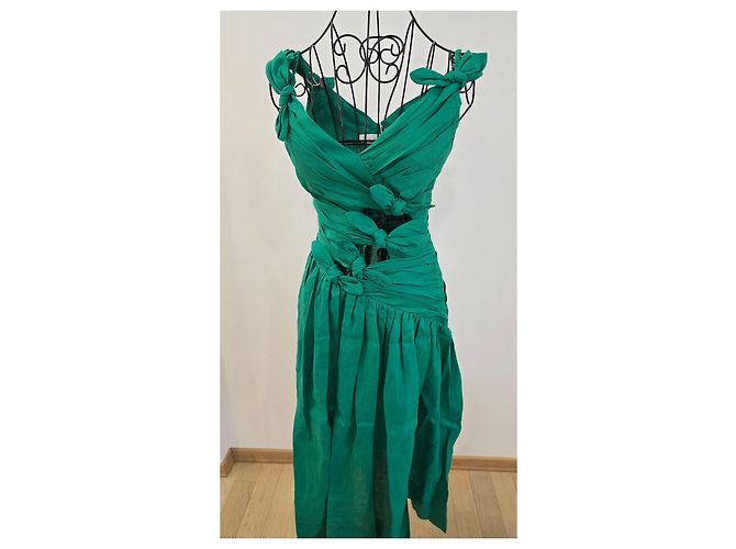Zimmermann Tiggy Bow Midi Kleid Leinen Grün - Ansicht 2