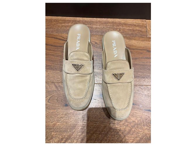 Mules Prada in camoscio beige con logo - vista 11