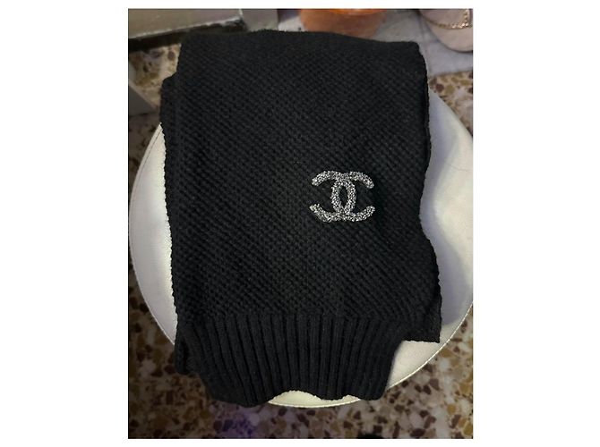 Chanel sciarpa con logo CC in lana nera - vista 2
