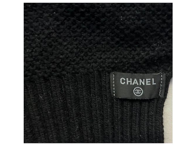 Chanel sciarpa con logo CC in lana nera - vista 4