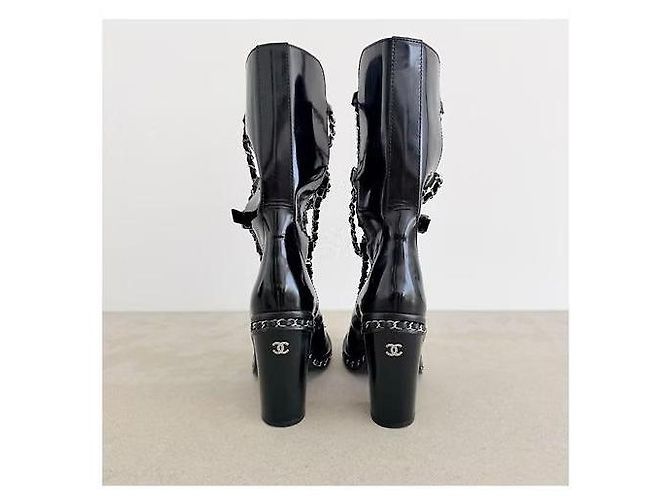Botines Chanel Fall 2013 Chain Obsession de cuero cepillado negro - vista 3