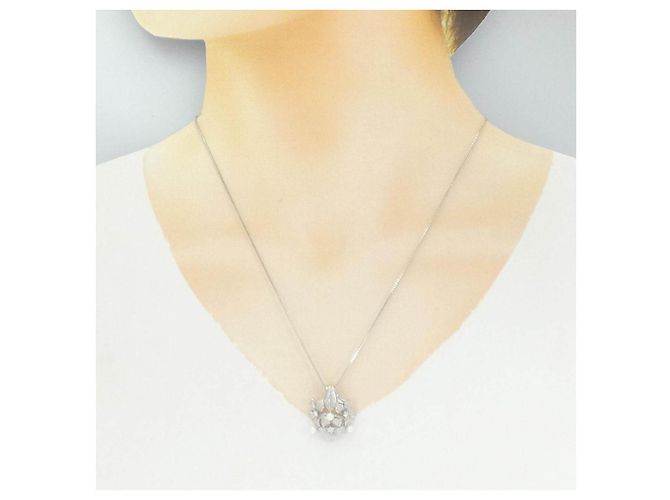 Autre Marque Collana in Platino con Perle Akoya e Diamanti PT900 PT850 - vista 6