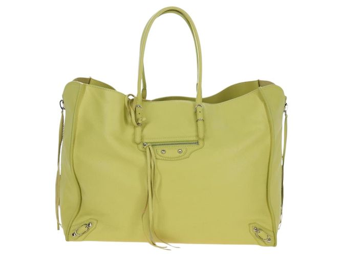 Balenciaga The Paper Hand Bag Leather Light Yellow Silver 236701 - vista 2