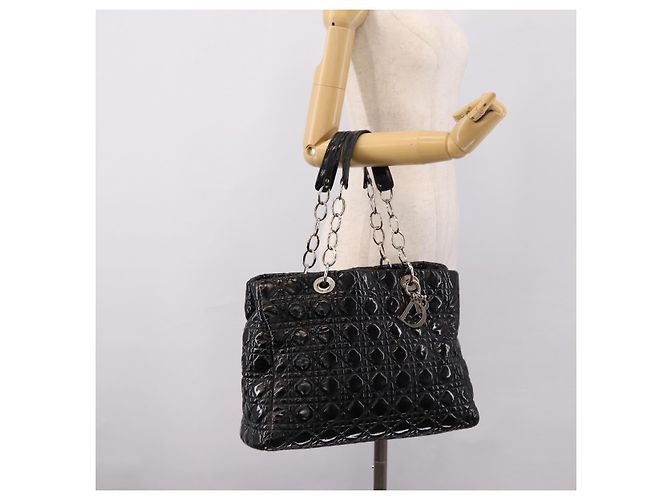 Christian Dior Lady Dior Canage Tote Bag Patent Black Silver - vista 25