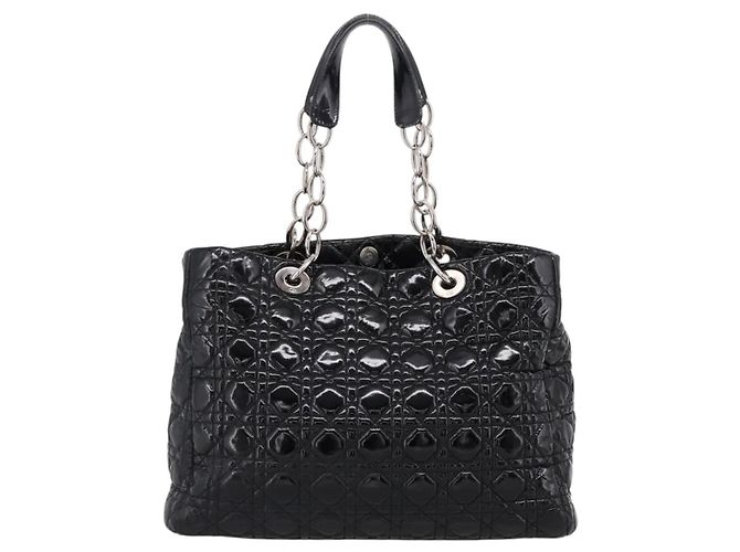 Christian Dior Lady Dior Canage Tote Bag Patent Black Silver - vista 3