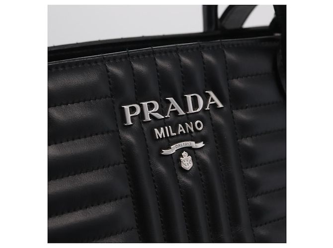 PRADA Hand Bag Leather 2way Black Silver - vista 18