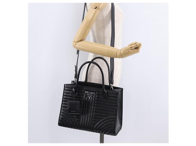 PRADA Hand Bag Leather 2way Black Silver - vista 32