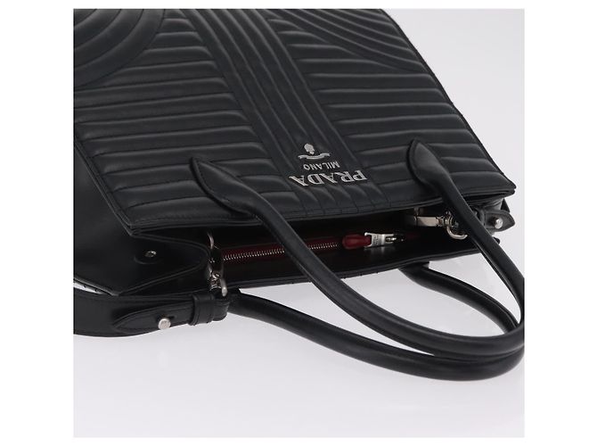PRADA Hand Bag Leather 2way Black Silver - vista 6