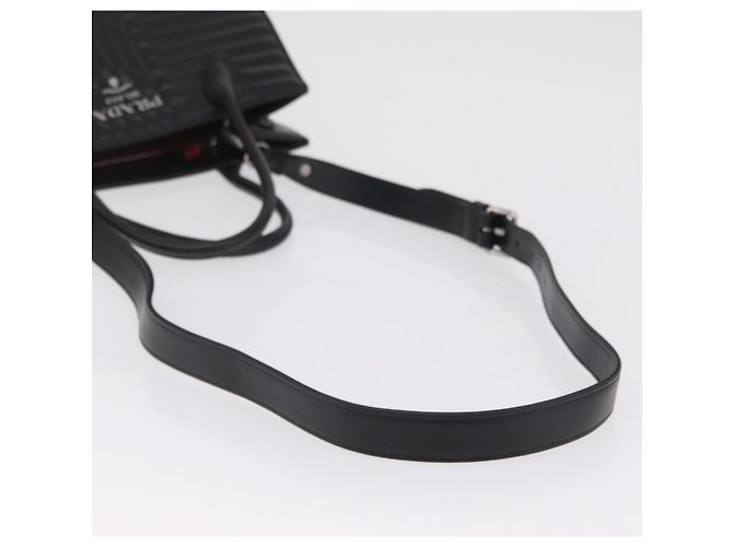 PRADA Hand Bag Leather 2way Black Silver - vista 9