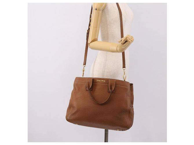 Miu Miu Hand Bag Leather 2way Brown Gold - vista 27