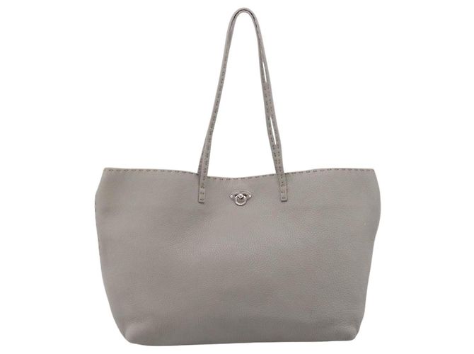FENDI Celeria Carla Tote Bag Leather Gray Silver - vista 13