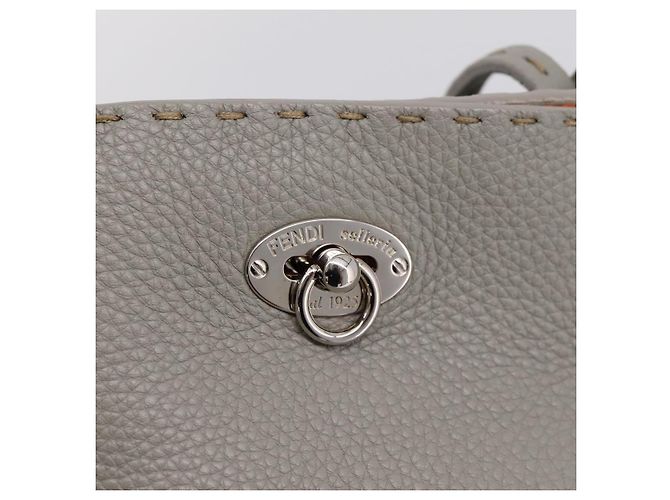 FENDI Celeria Carla Tote Bag Leather Gray Silver - vista 19