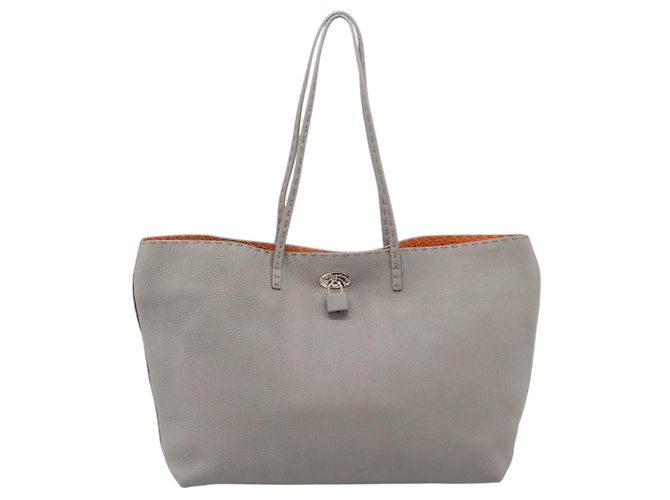 FENDI Celeria Carla Tote Bag Leather Gray Silver - vista 2