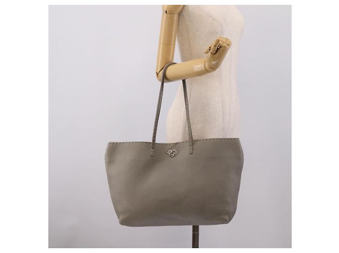 FENDI Celeria Carla Tote Bag Leather Gray Silver - vista 22