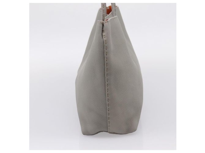 FENDI Celeria Carla Tote Bag Leather Gray Silver - vista 3