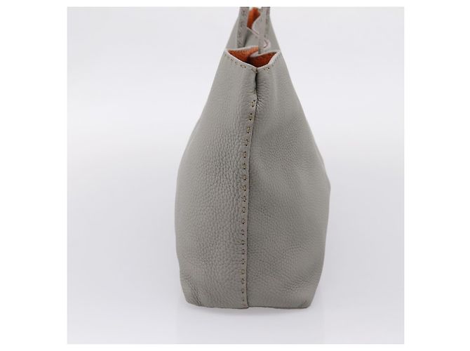 FENDI Celeria Carla Tote Bag Leather Gray Silver - vista 4