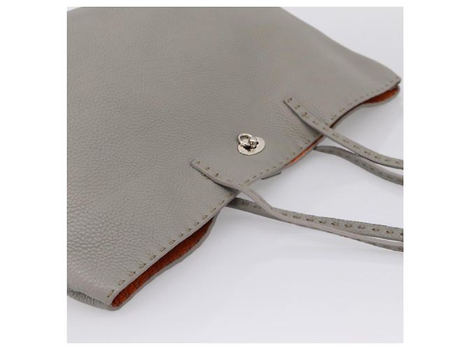 FENDI Celeria Carla Tote Bag Leather Gray Silver - vista 6