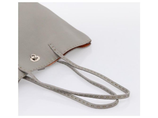 FENDI Celeria Carla Tote Bag Leather Gray Silver - vista 7