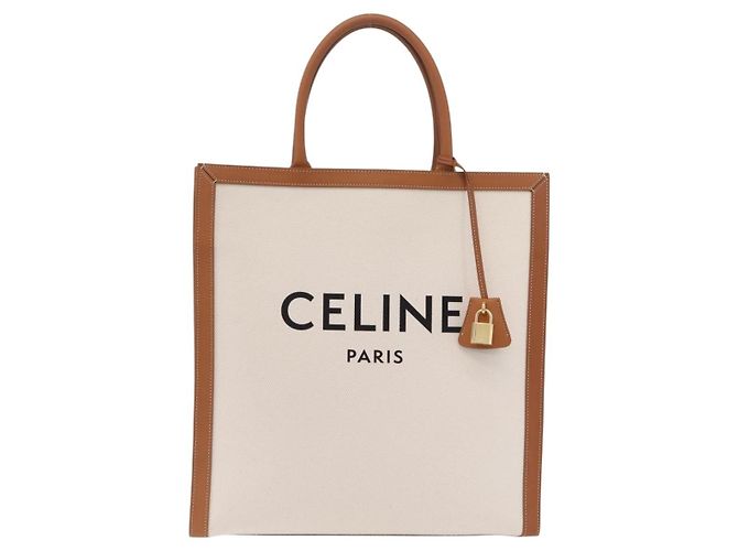 Céline CELINE Vertical Cabas Large Hand Bag Canvas Ivory Gold Tone - vista 2