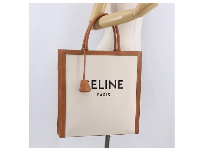 Céline CELINE Vertical Cabas Large Hand Bag Canvas Ivory Gold Tone - vista 25