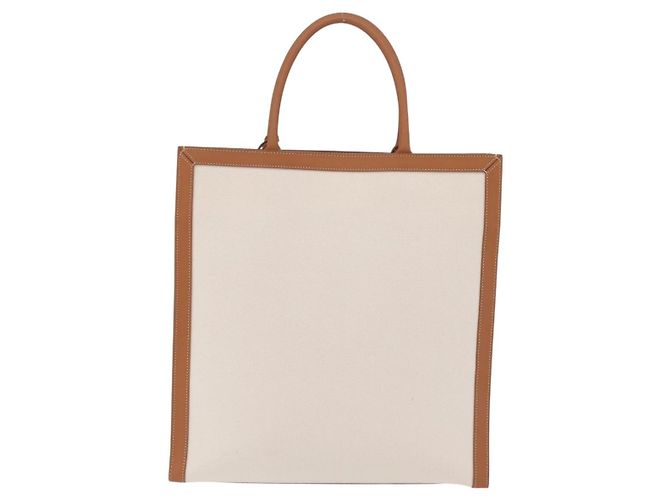 Céline CELINE Vertical Cabas Large Hand Bag Canvas Ivory Gold Tone - vista 3