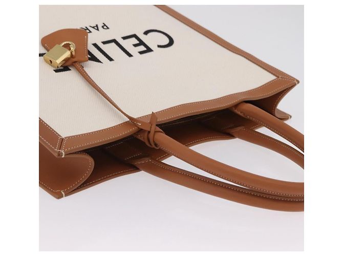 Céline CELINE Vertical Cabas Large Hand Bag Canvas Ivory Gold Tone - vista 6