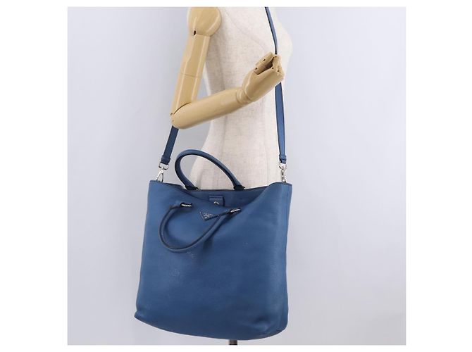PRADA Tote Bag Leather 2way Blue Silver - vista 32