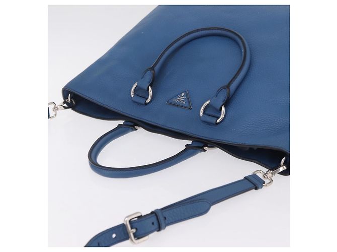 PRADA Tote Bag Leather 2way Blue Silver - vista 8