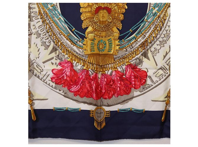 Hermès HERMES Carre 90 Scarf  Mexico  Silk Navy - vista 14