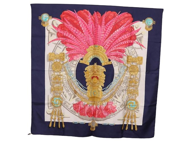 Hermès HERMES Carre 90 Scarf  Mexico  Silk Navy - vista 19