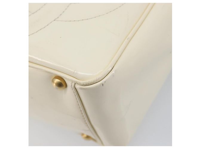 CHANEL Triple Coco Tote Bag Lackleder Weiß Goldfarbene CC - Ansicht 14