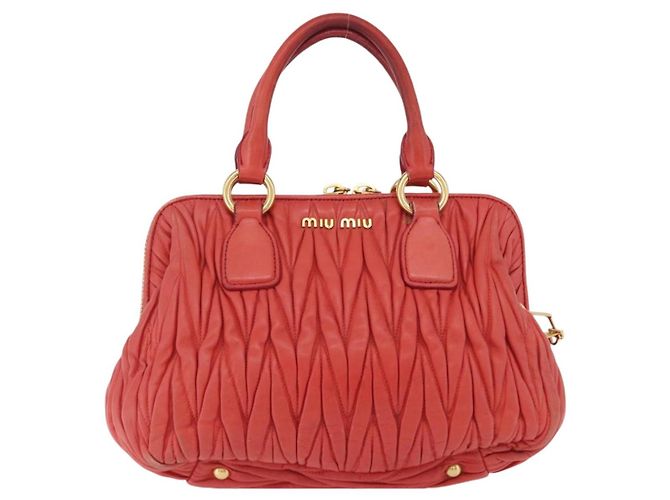 Miu Miu Matelasse Hand Bag Leather 2way Orange Gold - vista 2