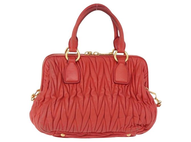 Miu Miu Matelasse Hand Bag Leather 2way Orange Gold - vista 3