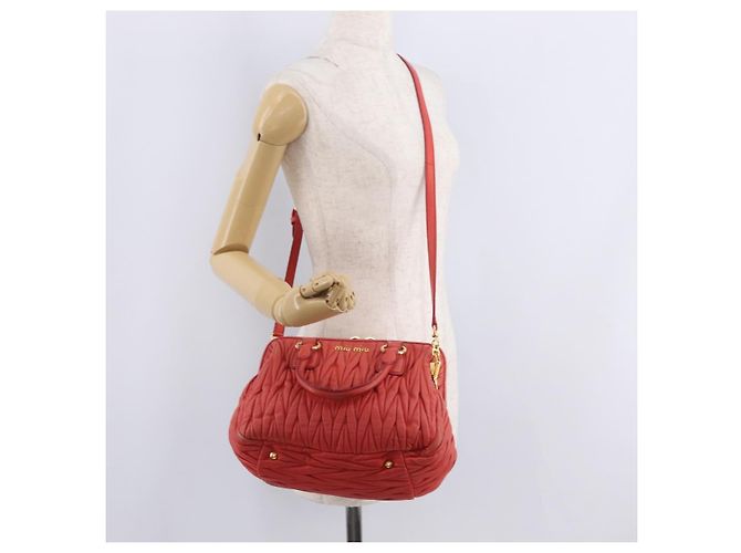 Miu Miu Matelasse Hand Bag Leather 2way Orange Gold - vista 34