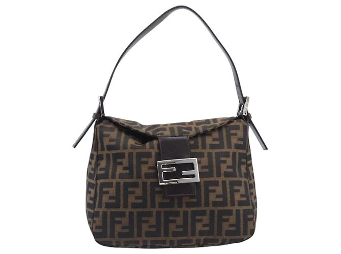 FENDI Zucca Canvas Mamma Baguette Shoulder Bag Black Silver - vista 2